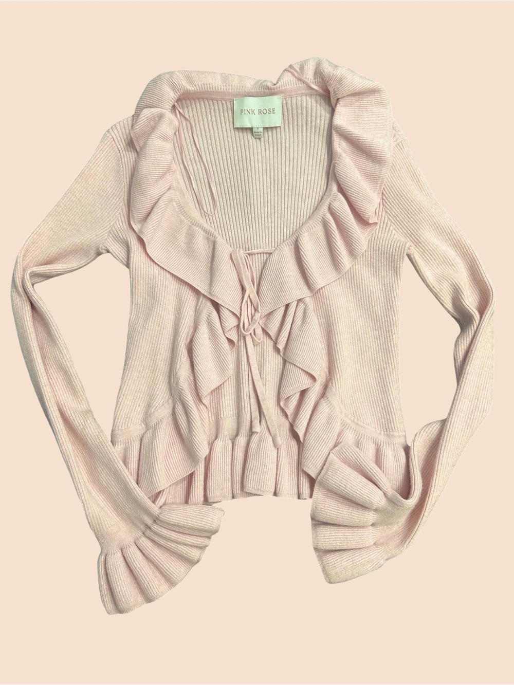 Pink Rose Soft Pink Ruffle Tie-Front Cardigan